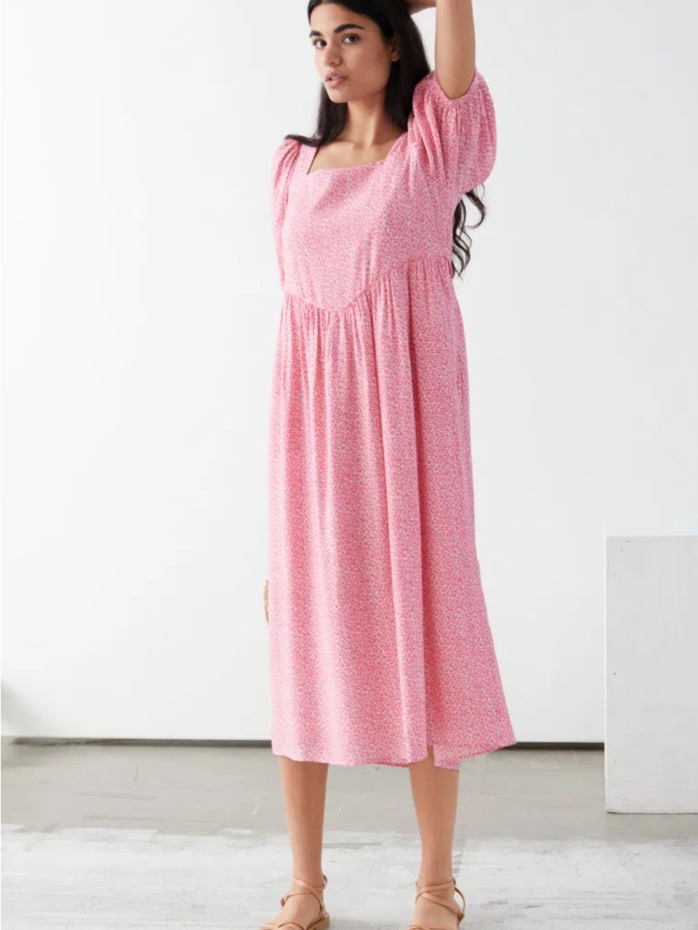 Pink Square-Neck Midi Dress